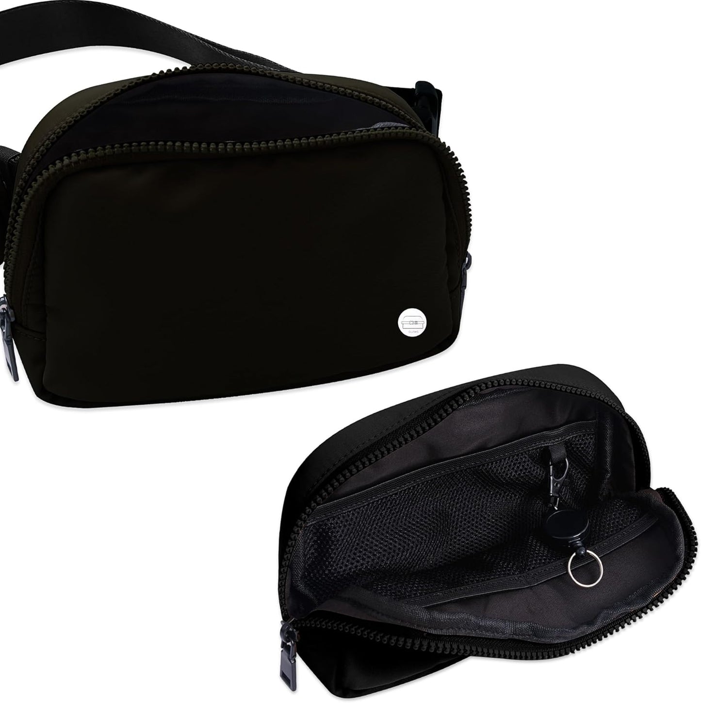 Black Adjustable strap with earphone bag, automatic retractable keychain, waterproof black crossbody bag, men's and women's birthday gift