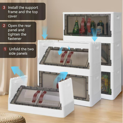 (30Gal-3 Tiers) Plastic Storage Bins with Lids, 120 Qt (30 Gal) Storage Organizer, 3 Pack Stackable Storage Bin, Foldable Plastic Storage
