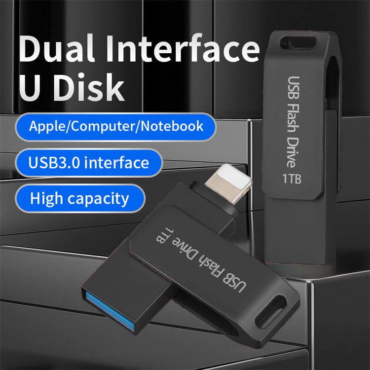 1TB popular USB flash drive suitable for Apple phones, high-speed computers, universal dual interface metal rotating USB flash drive