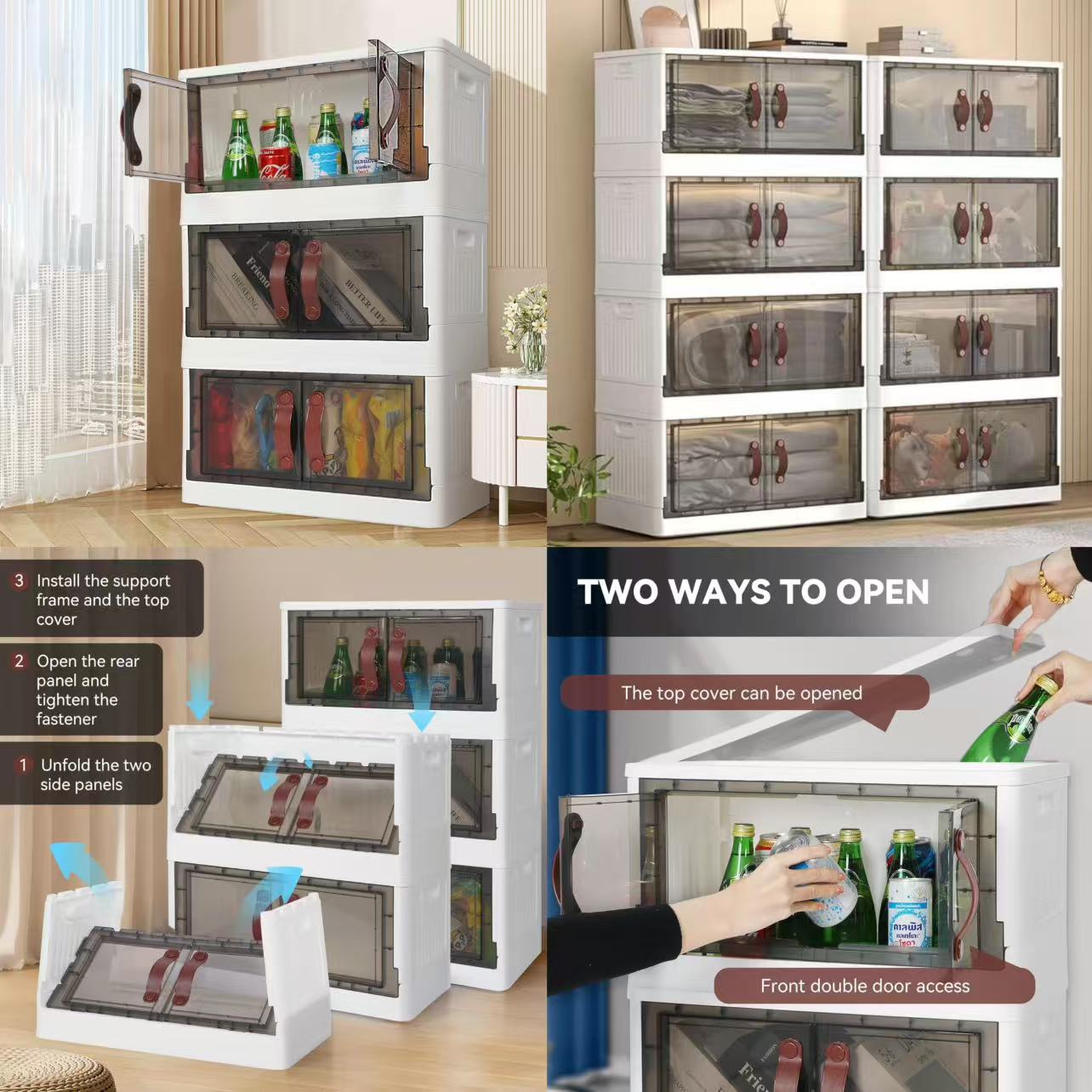 (30Gal-3 Tiers) Plastic Storage Bins with Lids, 120 Qt (30 Gal) Storage Organizer, 3 Pack Stackable Storage Bin, Foldable Plastic Storage