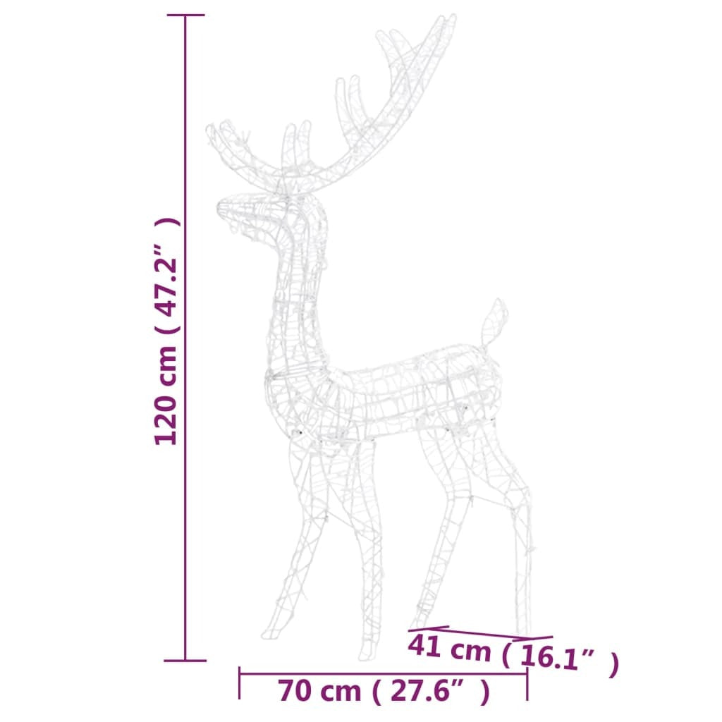 Reindeer Christmas Decoration Set of 3 Cool white Acrylic Large