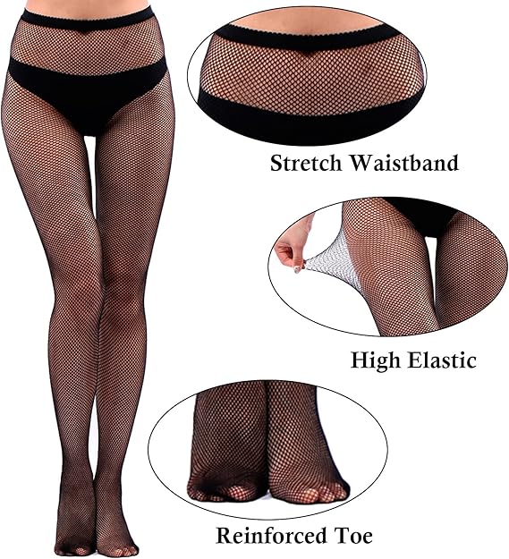 4 Pairs Sexy Thigh High Stockings for Women, Fishnet Stockings with Different Mesh Sizes, Fishnet Pantyhose Fishnet Leggings with Toe