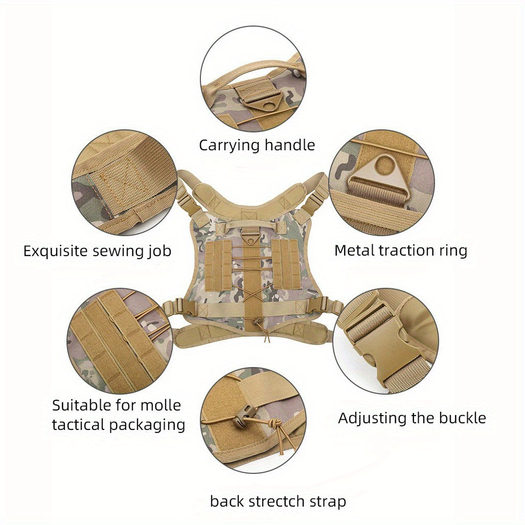 (Grey,Small)Small tactical dog harness, anti-pull dog harness with poop bag, field training dog vest, military heavy duty small dog harness