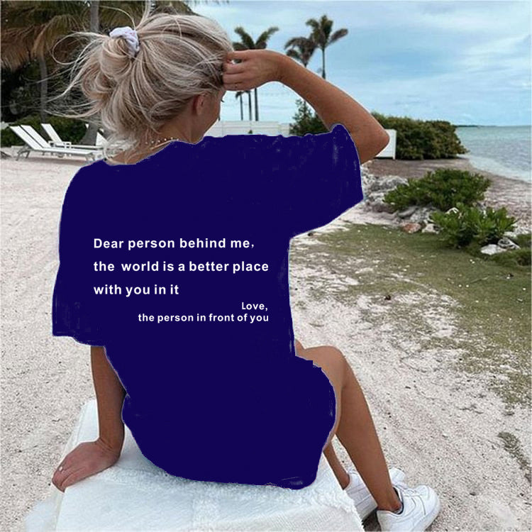 2023 New Fashion Womens Letter T-Shirt Round Neck Short Sleeve Slogan Tee Top