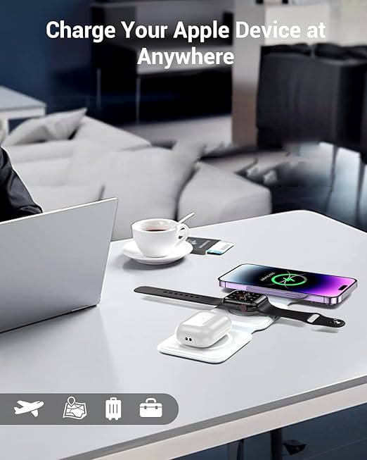 Wireless Charger, Magnetic Foldable 3 in 1 Mag-Safe Charger, Fast Travel Wireless Charging Station for iPhone 16/15/14/13/12/ Series,