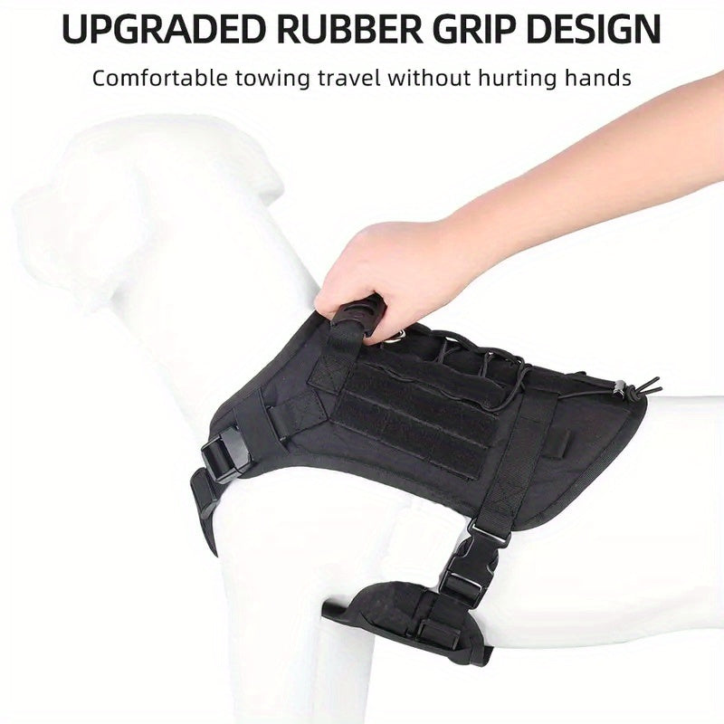 (Grey,Small)Small tactical dog harness, anti-pull dog harness with poop bag, field training dog vest, military heavy duty small dog harness