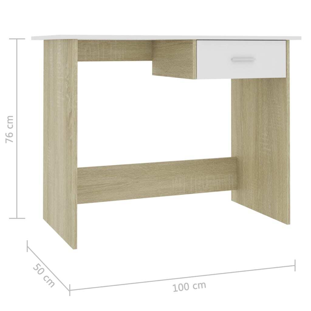 Desk White and Sonoma Oak Engineered Wood Medium Storage Desk