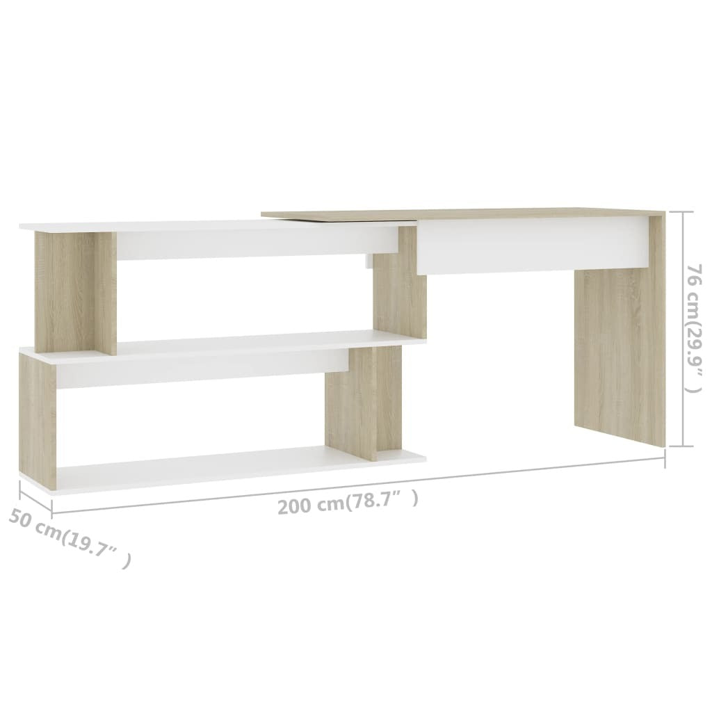 Desk White Engineered Wood 78.7 in long Rotatable Desk