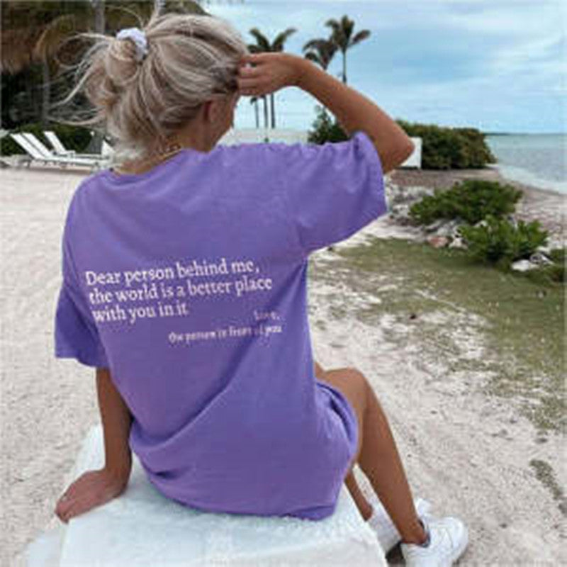 2023 New Fashion Womens Letter T-Shirt Round Neck Short Sleeve Slogan Tee Top