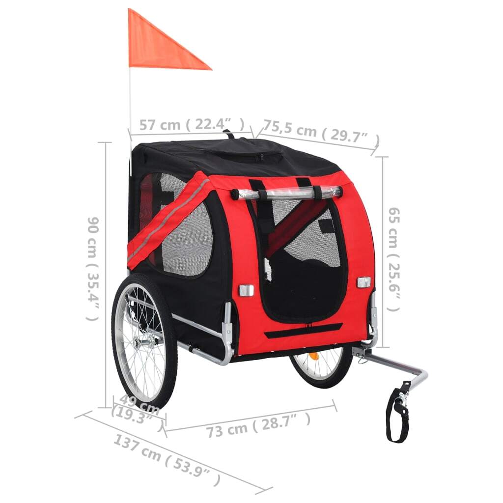 Pet Bike Trailer Red and Black Oxford fabric and steel Medium