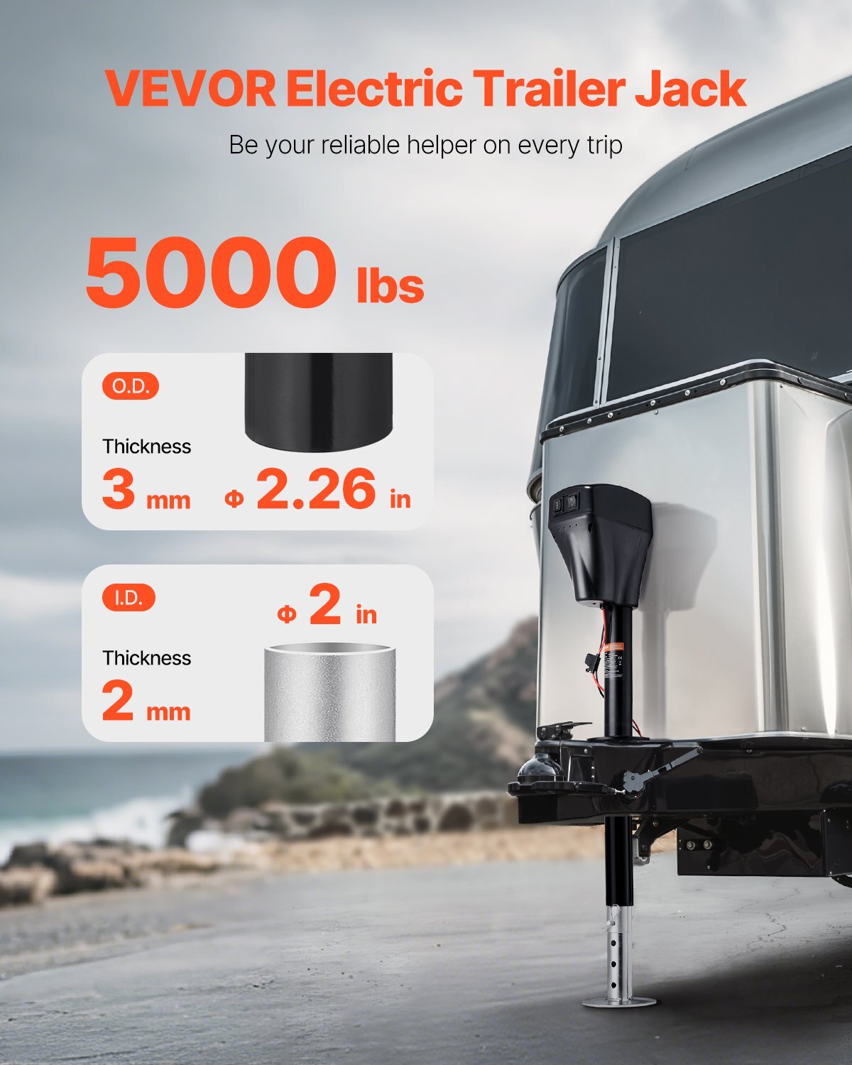 Electric Trailer Jack, 5000 lbs, Heavy Duty RV Electric Power Tongue Jack with 2 Way Connector, Manual Crank Handle & Weatherproof Jack Cover, 10"-28.3" Lift, for RVs, Trailers & Campers, Black