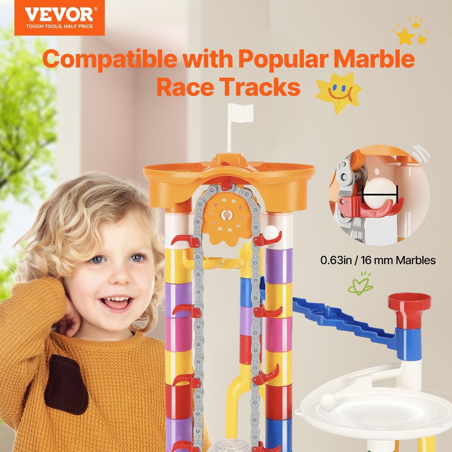 Marble Run Set, 230 PCS with Motorized Elevator, with 15 Plastic Marbles, Marble Maze Building Block Brain Game, Educational Learning Race Track STEM Toys, for Kids, Boys, Girls Ages 3 + Years