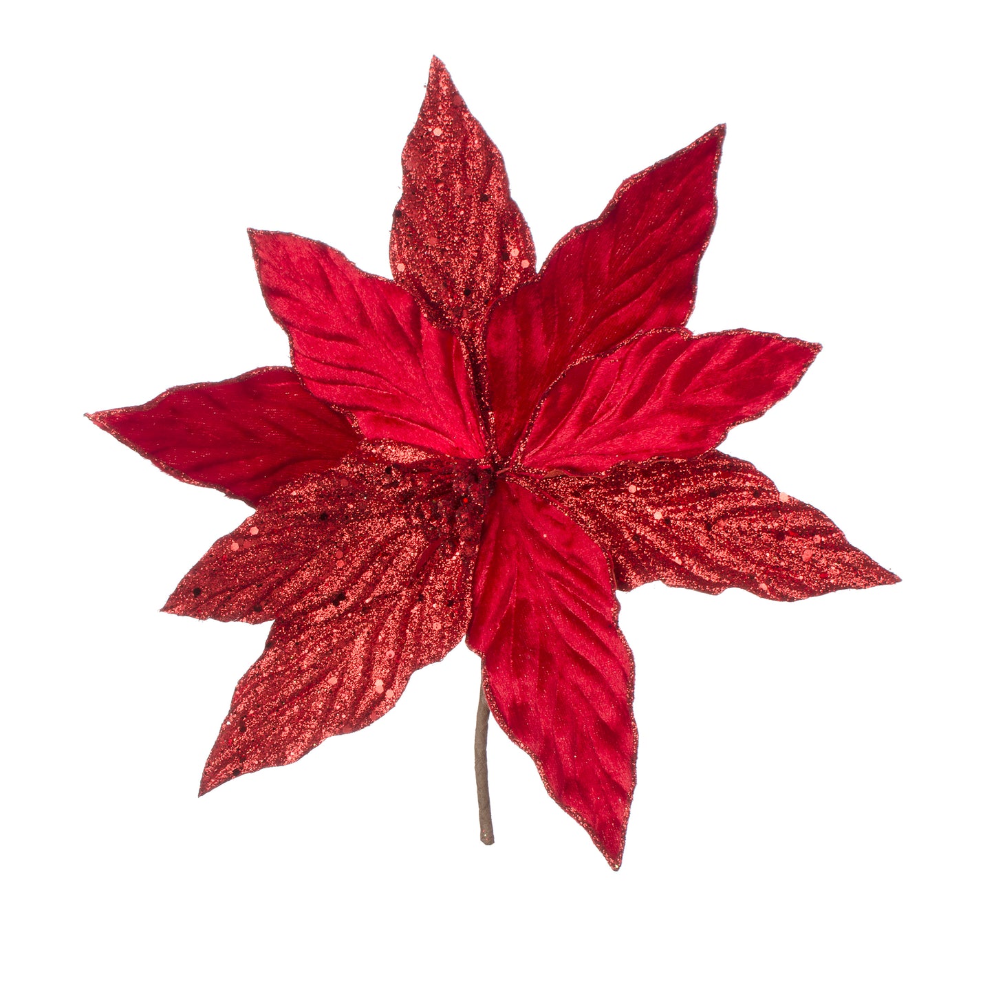 Red Velvet Poinsettia Pick With Glitter 11.5 X 11.75 Inches