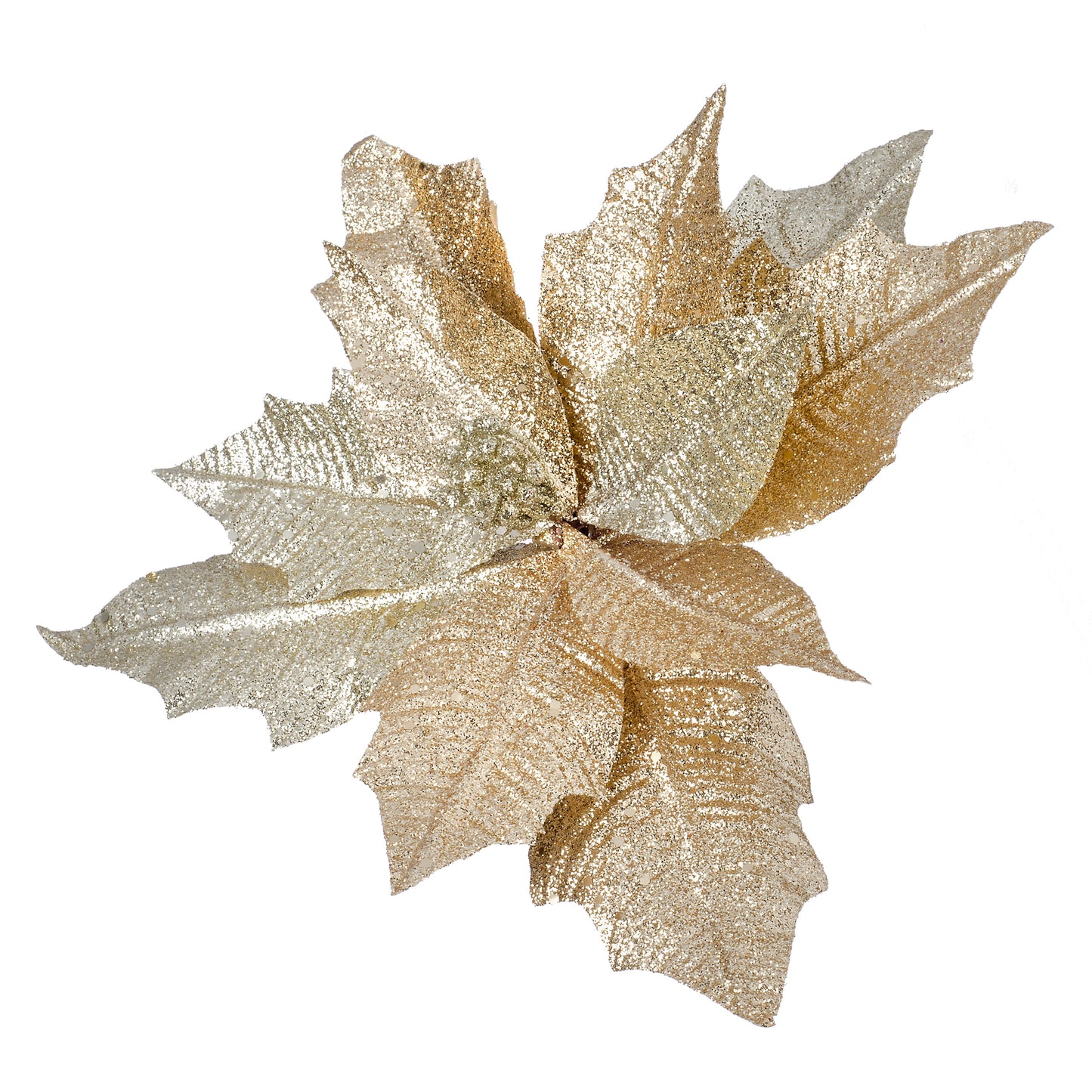 Christmas Floral Gold Glitter Poinsettia Pick