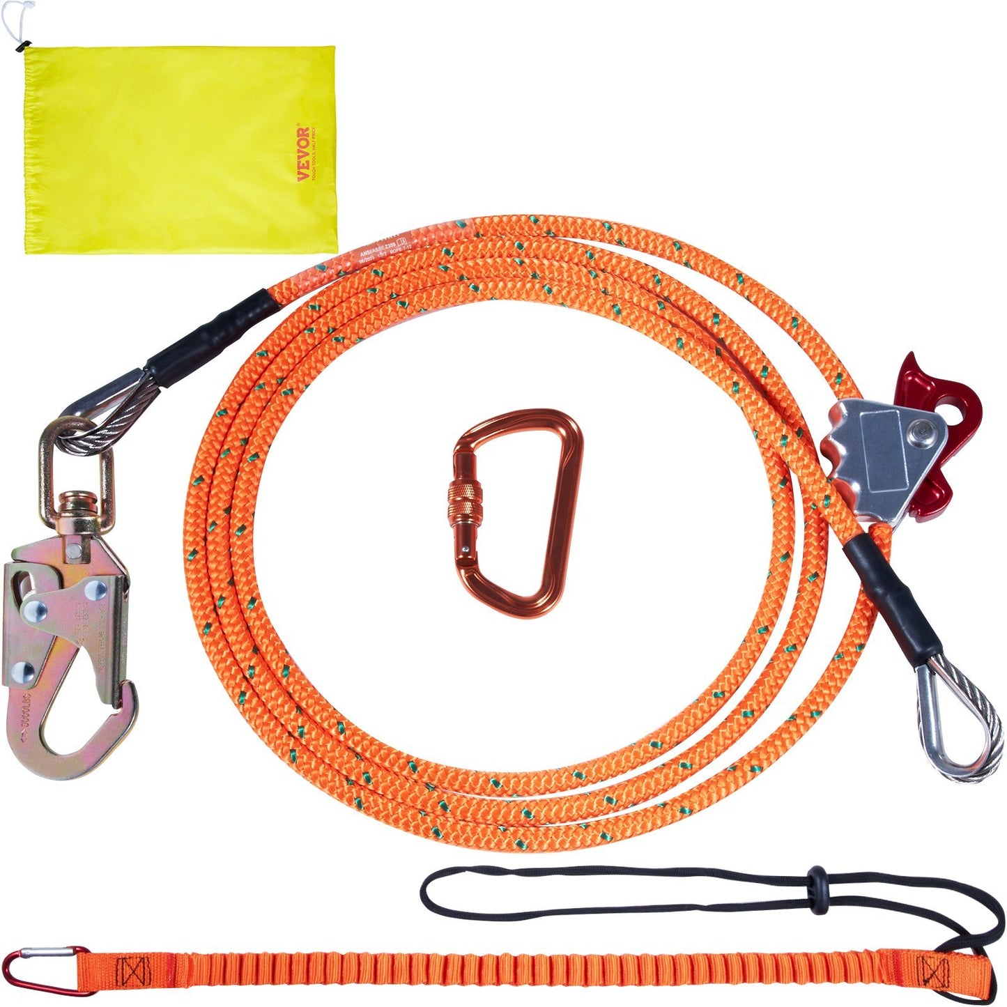 Steel Core flipline, 1/2" x 12' Arborist Flipline, Flip Line for Tree Climbing with Alloy Steel Snap Hook, Aluminum Alloy Carabiner and Extra Tool Lanyard, for Arborist, Tree Climbers