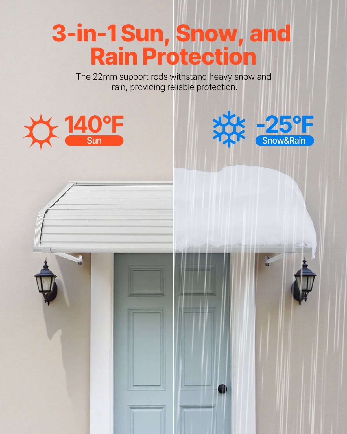 Window Awning Door Canopy 48x42 in Aluminum Alloy Front Door Awnings Anti-Rust