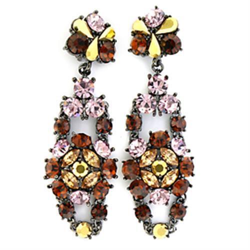 LO629 - Ruthenium White Metal Earrings with Top Grade Crystal in Multi Color
