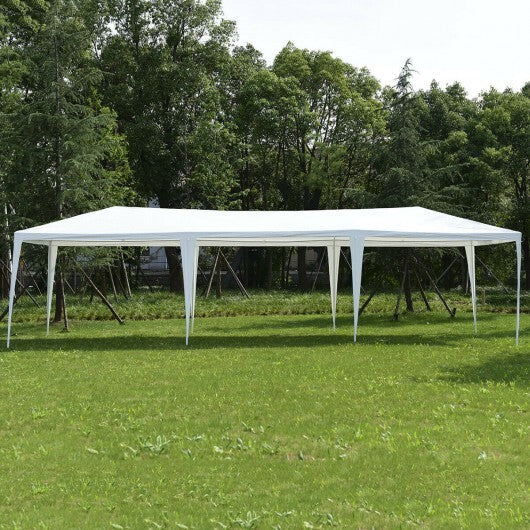10 x 30 Feet Gazebo Canopy Tent with Connection Stakes and Wind Ropes - Color: White