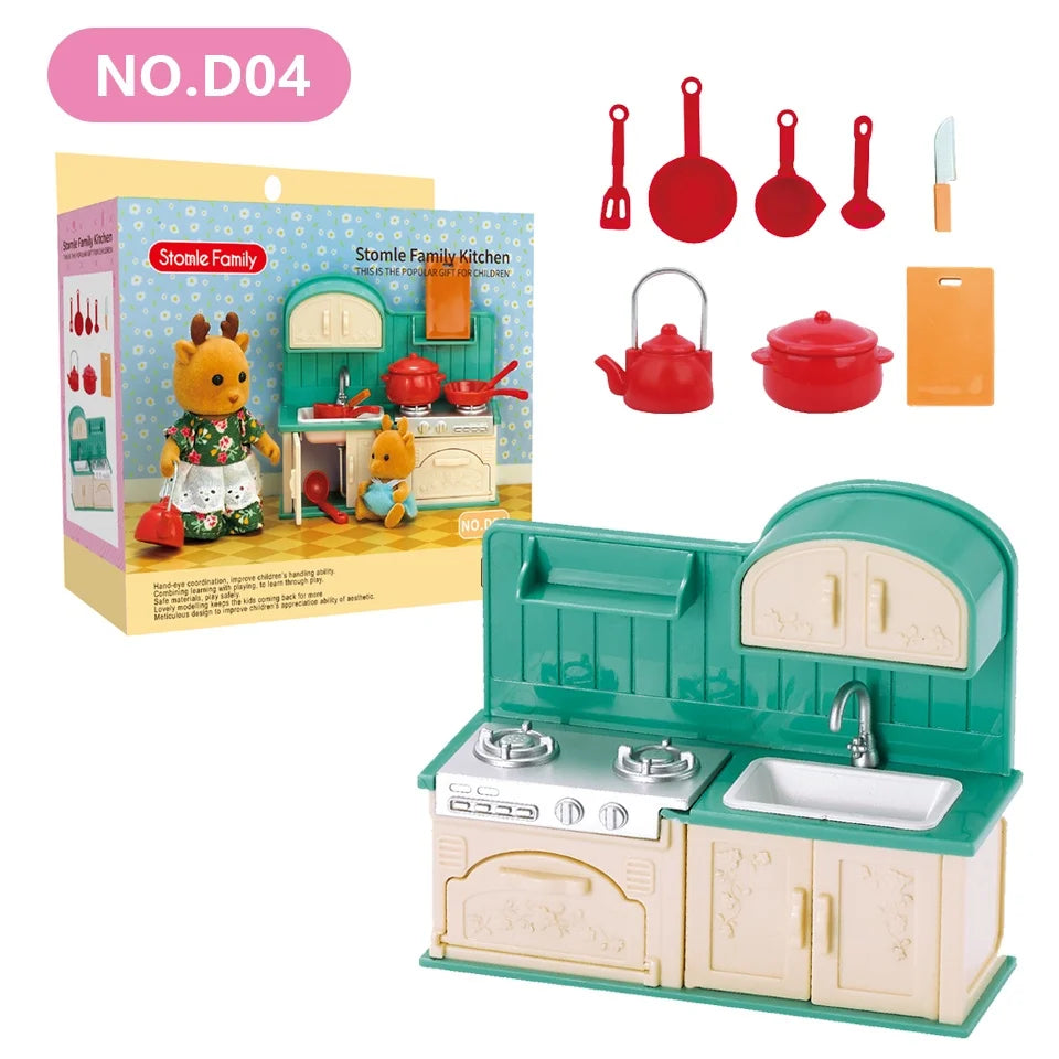 1:12 Miniature Furniture Forest Family Kitchen Toy Dining Table Dollhouse Accessories Bathroom Pretend Play For Girl Gifts Toys - Color D04