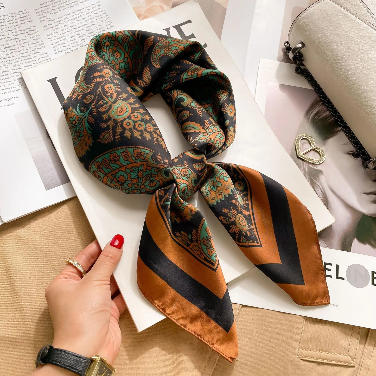 2025 New Fashion 70X70cmPrinted Women's Scarf Pashmina Silk Scarf Square Shawl Decorative Headband Neck Luxury Design Bandana - Color JNC067-03