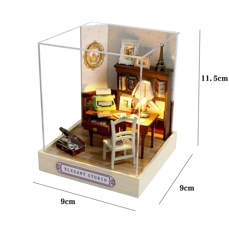 DIY Miniature Doll House 3D Puzzle Small House Assembly Building Model Kit Toys Home With Furniture Lighting Wooden Crafts Gifts - Color QT-031 with cover