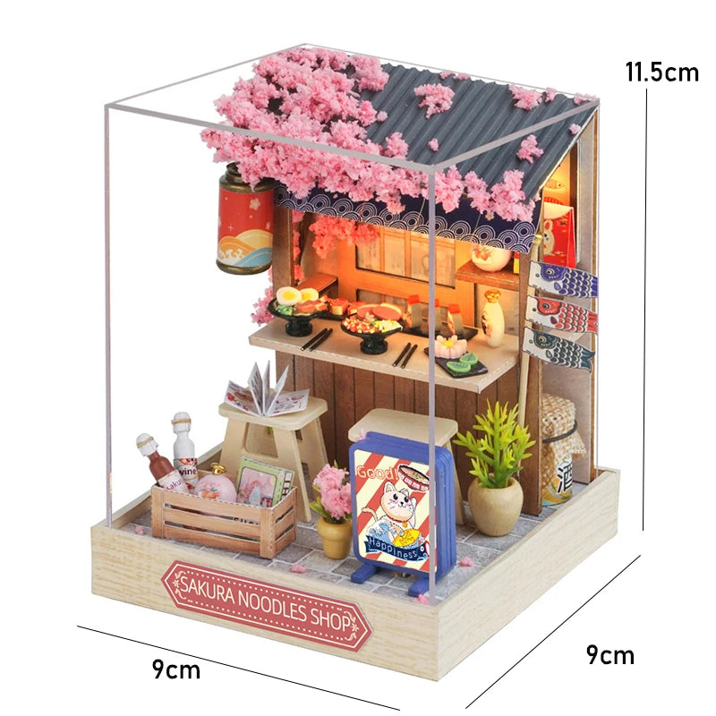 DIY Miniature Doll House 3D Puzzle Small House Assembly Building Model Kit Toys Home With Furniture Lighting Wooden Crafts Gifts - Color QT-041 with cover