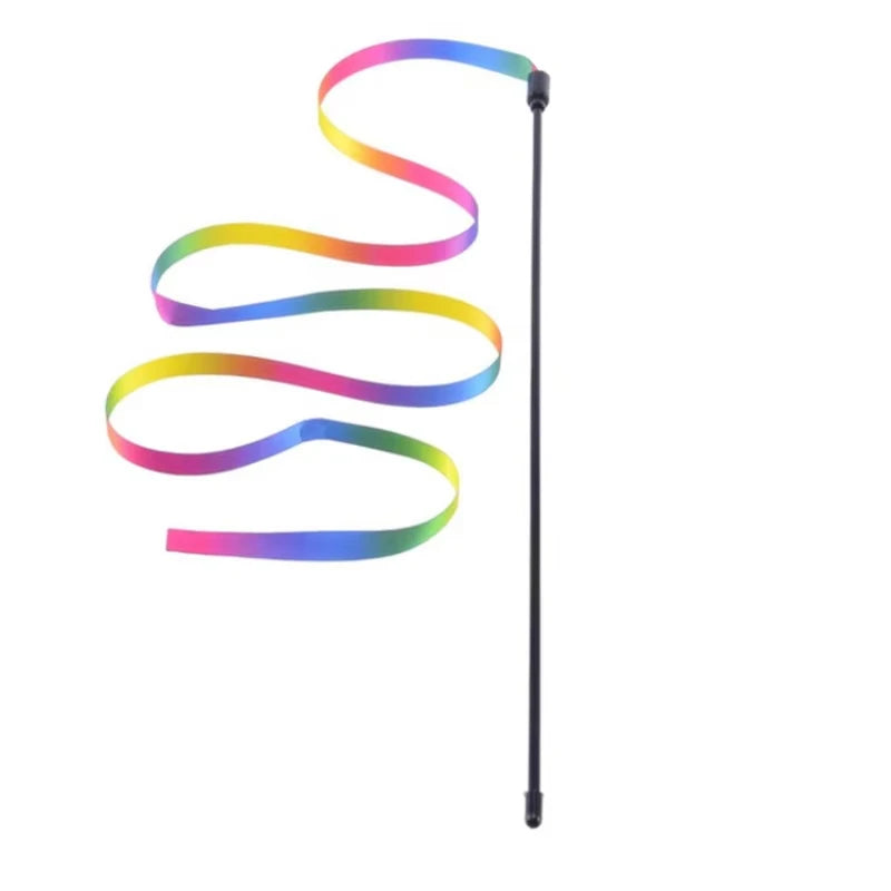 Pet Cat Toys Cute Funny Rainbow Strips Stick Cat Teaser Wand Pet Toys for Cats Interactive Toys Cat Supplies Pet Products - Color 1pcs 60cm