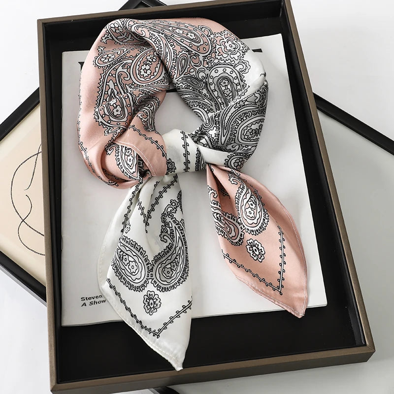 2025 New Fashion 70X70cmPrinted Women's Scarf Pashmina Silk Scarf Square Shawl Decorative Headband Neck Luxury Design Bandana - Color JNC065-03