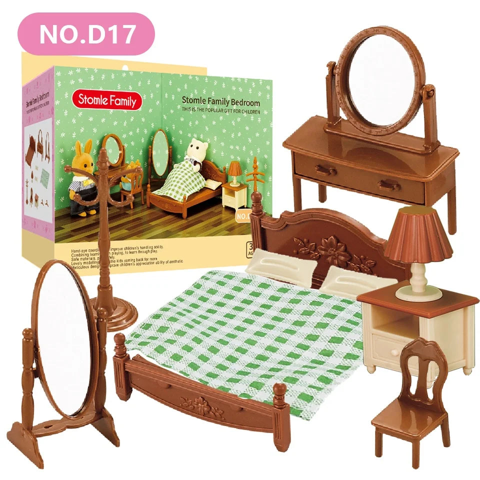 1:12 Miniature Furniture Forest Family Kitchen Toy Dining Table Dollhouse Accessories Bathroom Pretend Play For Girl Gifts Toys - Color D17