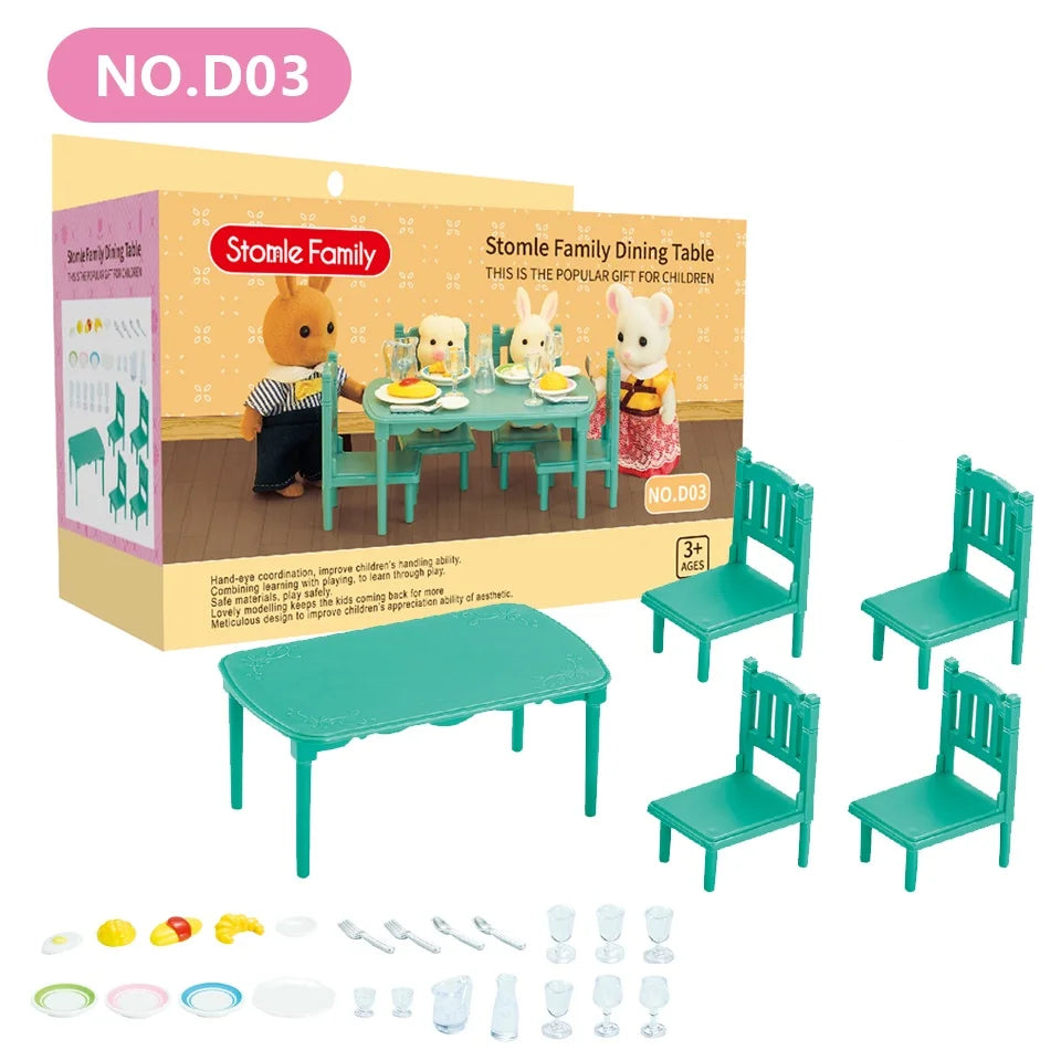 1:12 Miniature Furniture Forest Family Kitchen Toy Dining Table Dollhouse Accessories Bathroom Pretend Play For Girl Gifts Toys - Color D03