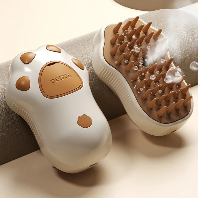 3 in 1 Steamy Pet Dog Brush Cat Steam Brush Electric Spray Cat Hair Brush Comb Massage Pet Grooming Tool Loose Hair Supplies - Color Kaki