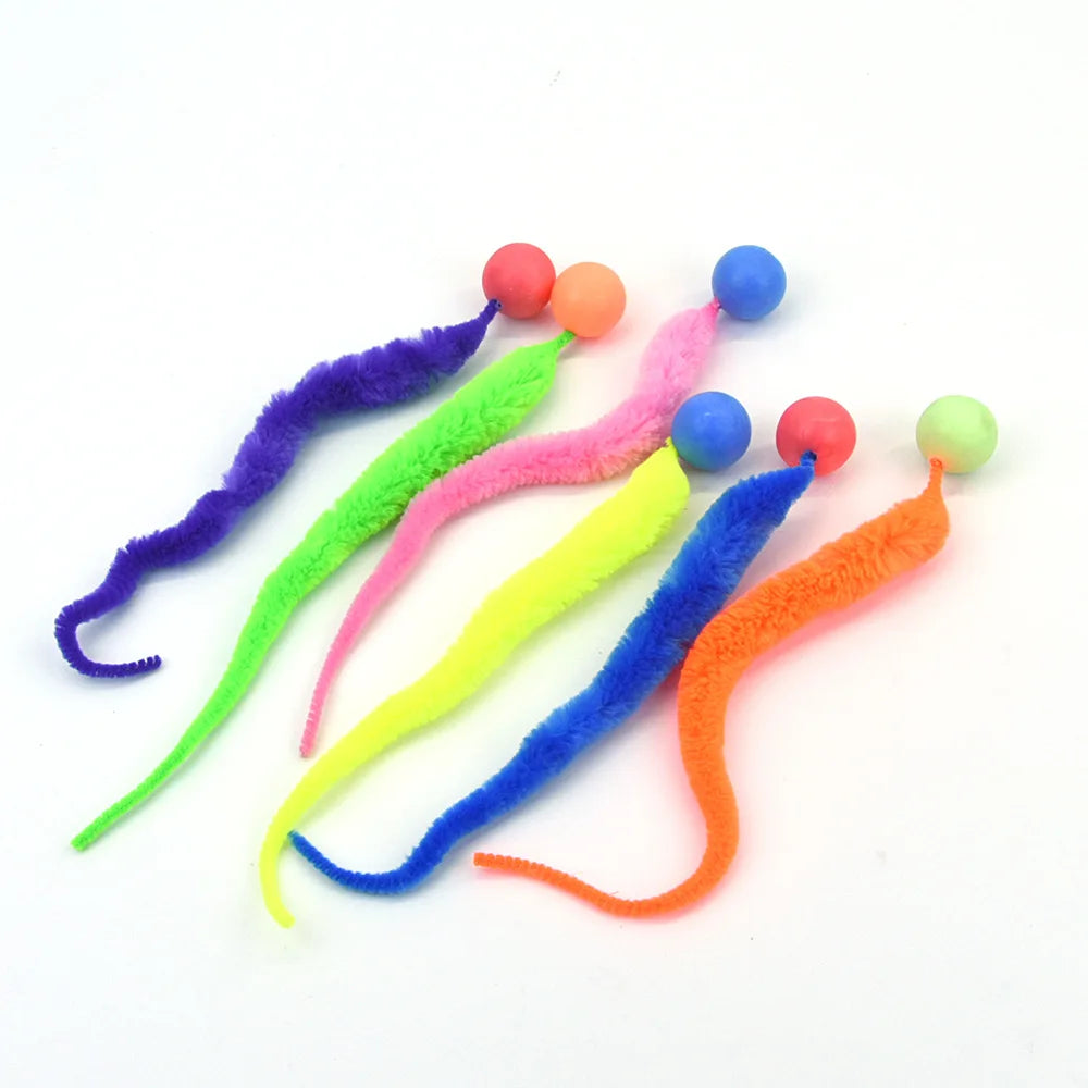 Cat interactive toys Tickle Cat Colorful bouncing ball Pet supplies Puzzle teasing indoor cat worm caterpillar elastic toy - Color Solid color-1pcs