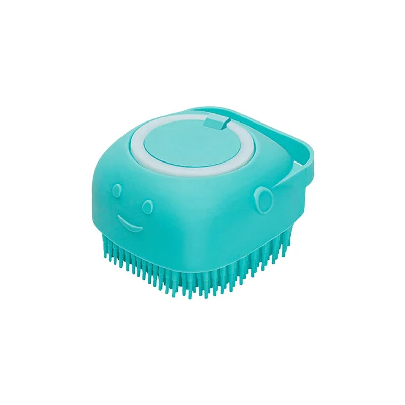 Dog Bathing Brush Pet Massage Brush Shampoo Dispenser Soft Silicone Brush Rubber Bristle for Dogs and Cats Shower Grooming Tool - Color 1x Blue