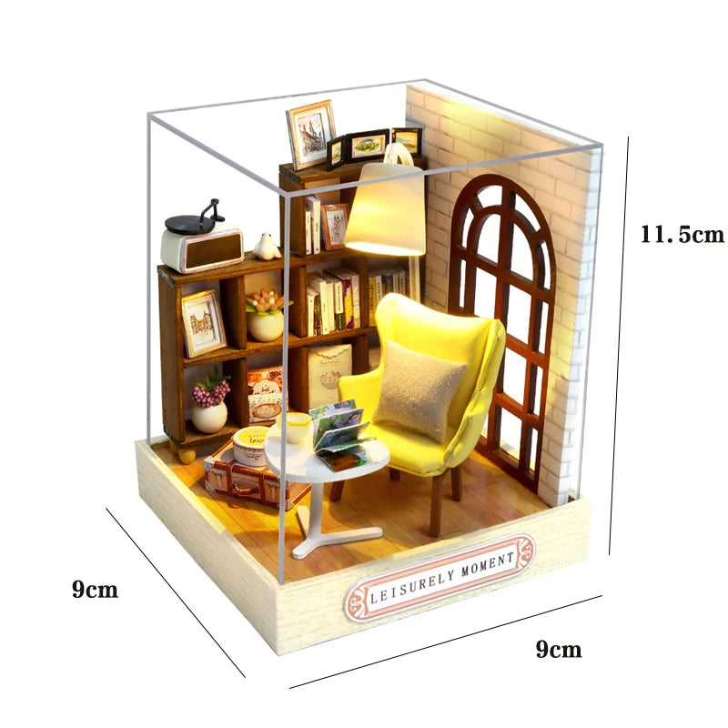 DIY Miniature Doll House 3D Puzzle Small House Assembly Building Model Kit Toys Home With Furniture Lighting Wooden Crafts Gifts - Color QT-037 with cover