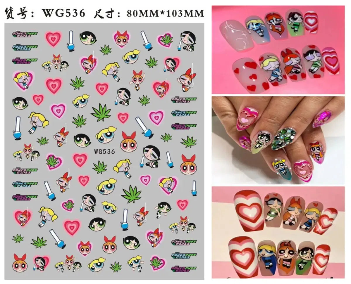 Color: Green - 1PCS Big Eyes Girl 3D Adhesive Nail Art Sticker Pikachu Lilo and Stitch Cartoon Nail Sticker Nail Decal Nail Art Decoration