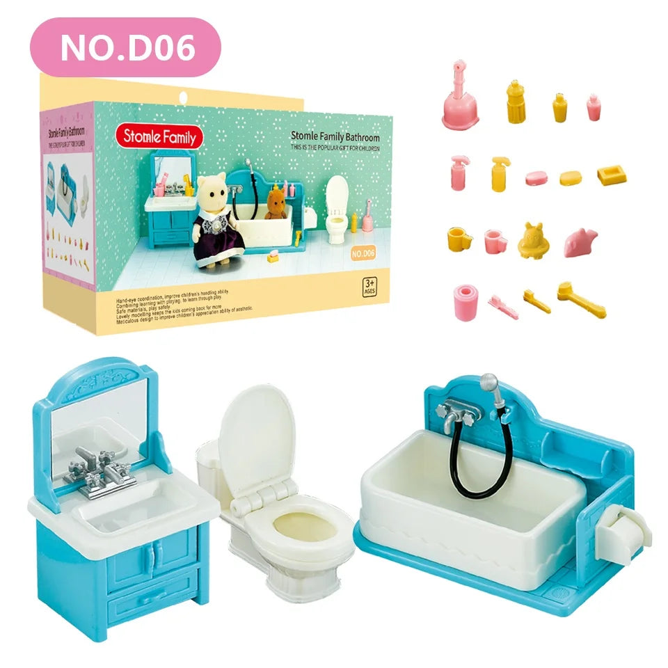 1:12 Miniature Furniture Forest Family Kitchen Toy Dining Table Dollhouse Accessories Bathroom Pretend Play For Girl Gifts Toys - Color D06