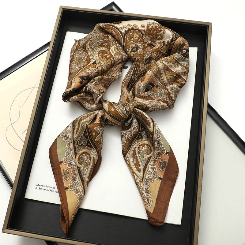 2025 New Fashion 70X70cmPrinted Women's Scarf Pashmina Silk Scarf Square Shawl Decorative Headband Neck Luxury Design Bandana - Color JNC053-01