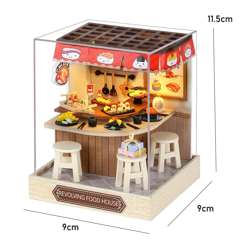 DIY Miniature Doll House 3D Puzzle Small House Assembly Building Model Kit Toys Home With Furniture Lighting Wooden Crafts Gifts - Color QT-088 with cover