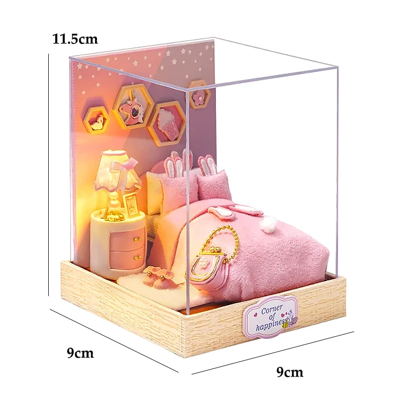 DIY Miniature Doll House 3D Puzzle Small House Assembly Building Model Kit Toys Home With Furniture Lighting Wooden Crafts Gifts - Color QT-028 with cover
