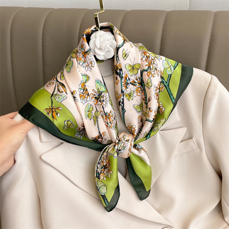 2025 New Fashion 70X70cmPrinted Women's Scarf Pashmina Silk Scarf Square Shawl Decorative Headband Neck Luxury Design Bandana - Color JNC150-01