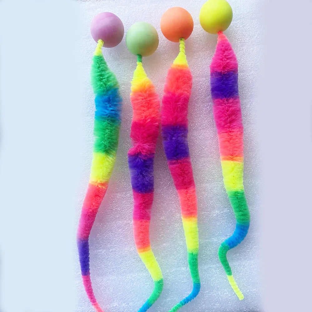 Cat interactive toys Tickle Cat Colorful bouncing ball Pet supplies Puzzle teasing indoor cat worm caterpillar elastic toy - Color multicolour-1pcs