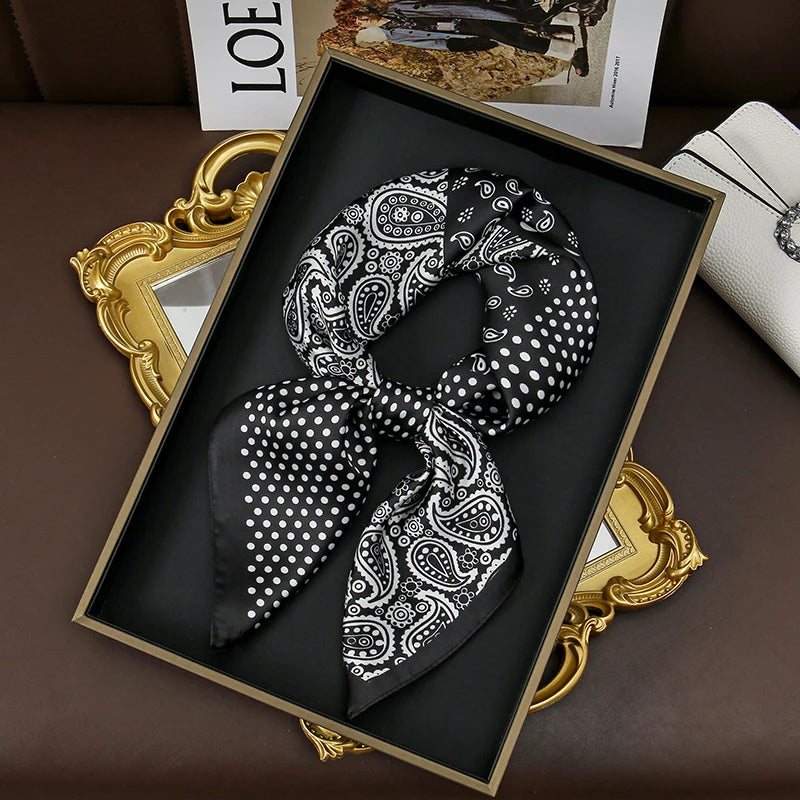 2025 New Fashion 70X70cmPrinted Women's Scarf Pashmina Silk Scarf Square Shawl Decorative Headband Neck Luxury Design Bandana - Color 2112JNC04-02