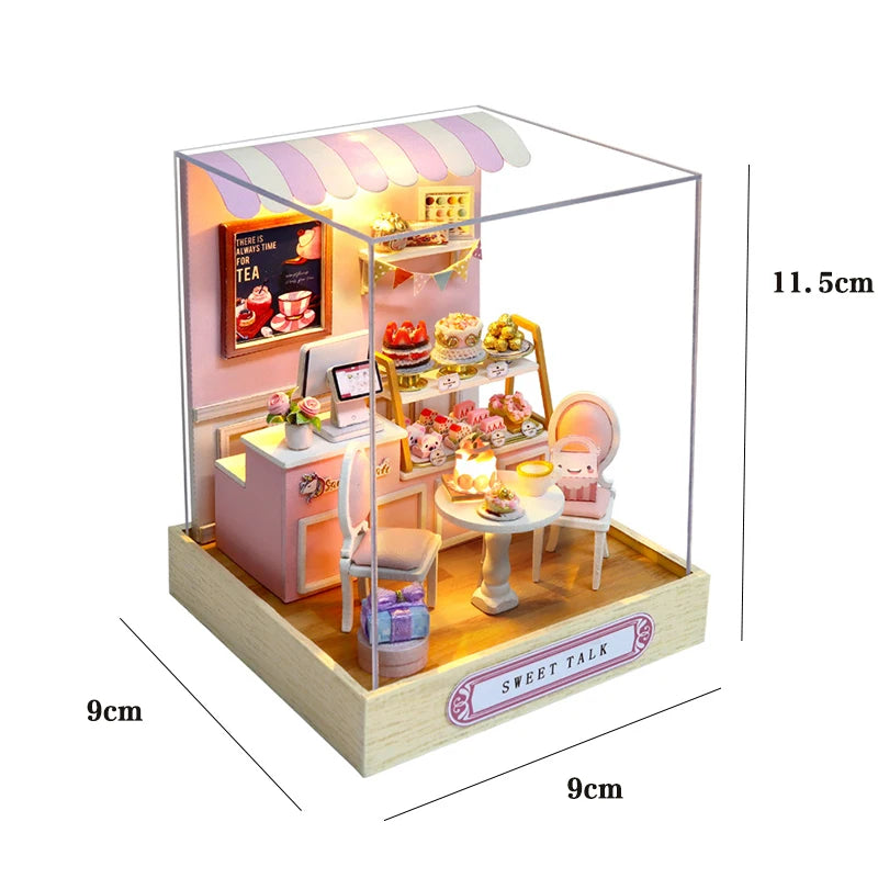 DIY Miniature Doll House 3D Puzzle Small House Assembly Building Model Kit Toys Home With Furniture Lighting Wooden Crafts Gifts - Color QT-032 with cover
