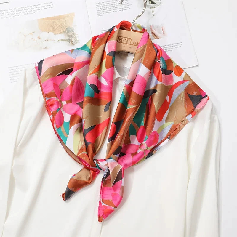 2025 New Fashion 70X70cmPrinted Women's Scarf Pashmina Silk Scarf Square Shawl Decorative Headband Neck Luxury Design Bandana - Color JNC072-01