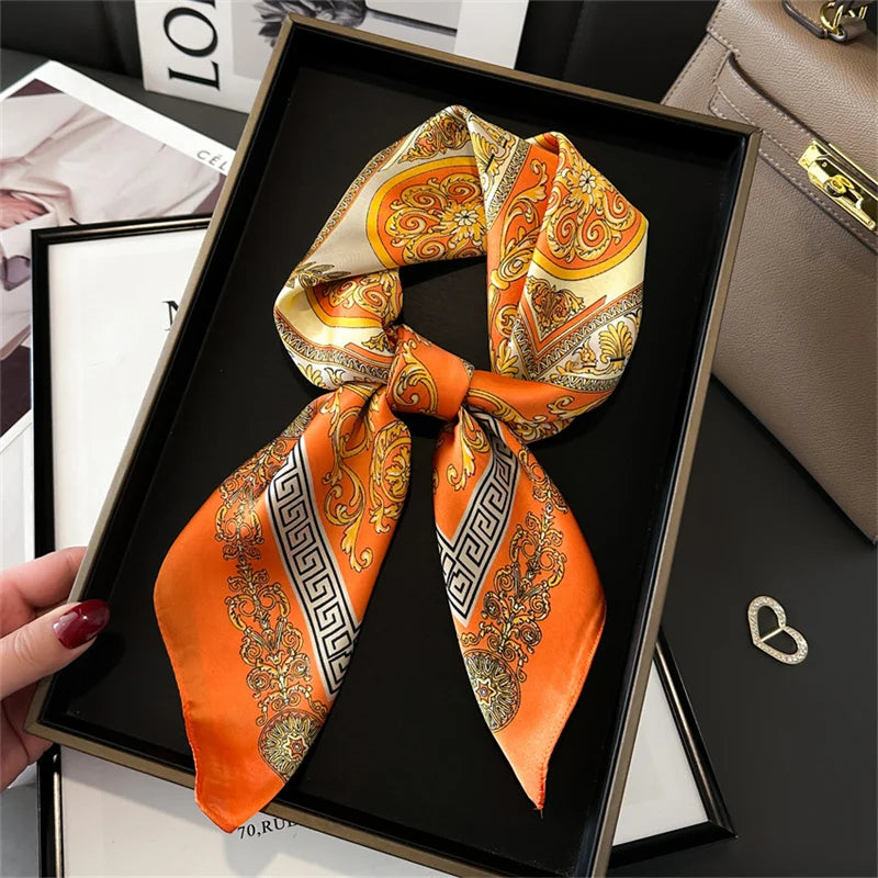 2025 New Fashion 70X70cmPrinted Women's Scarf Pashmina Silk Scarf Square Shawl Decorative Headband Neck Luxury Design Bandana - Color JNC694-02