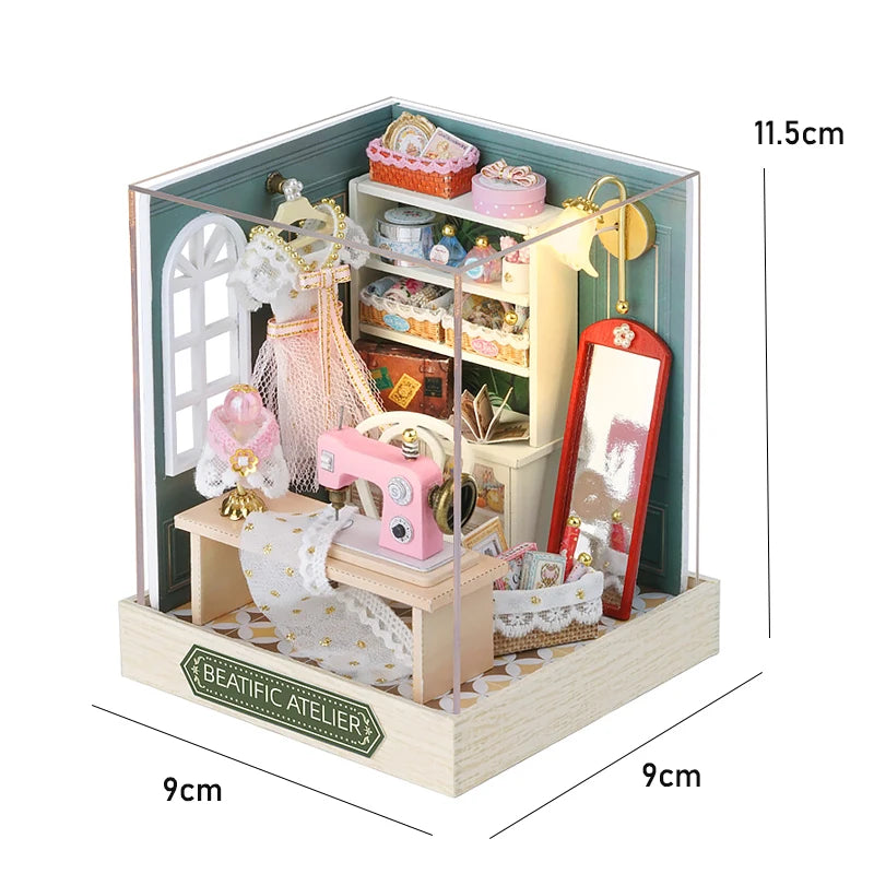 DIY Miniature Doll House 3D Puzzle Small House Assembly Building Model Kit Toys Home With Furniture Lighting Wooden Crafts Gifts - Color QT-047 with cover