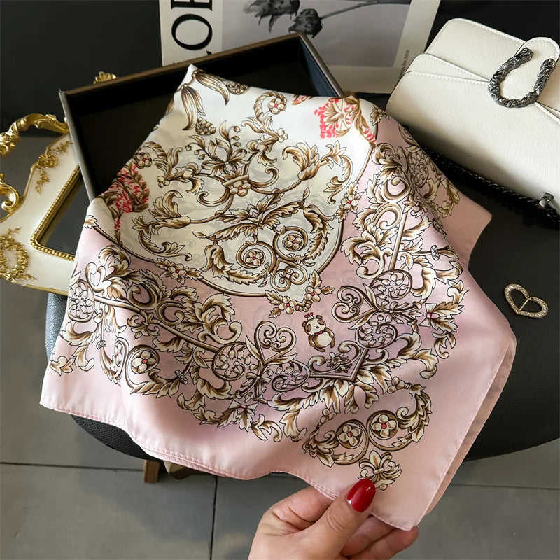 2025 New Fashion 70X70cmPrinted Women's Scarf Pashmina Silk Scarf Square Shawl Decorative Headband Neck Luxury Design Bandana - Color JNC375-01