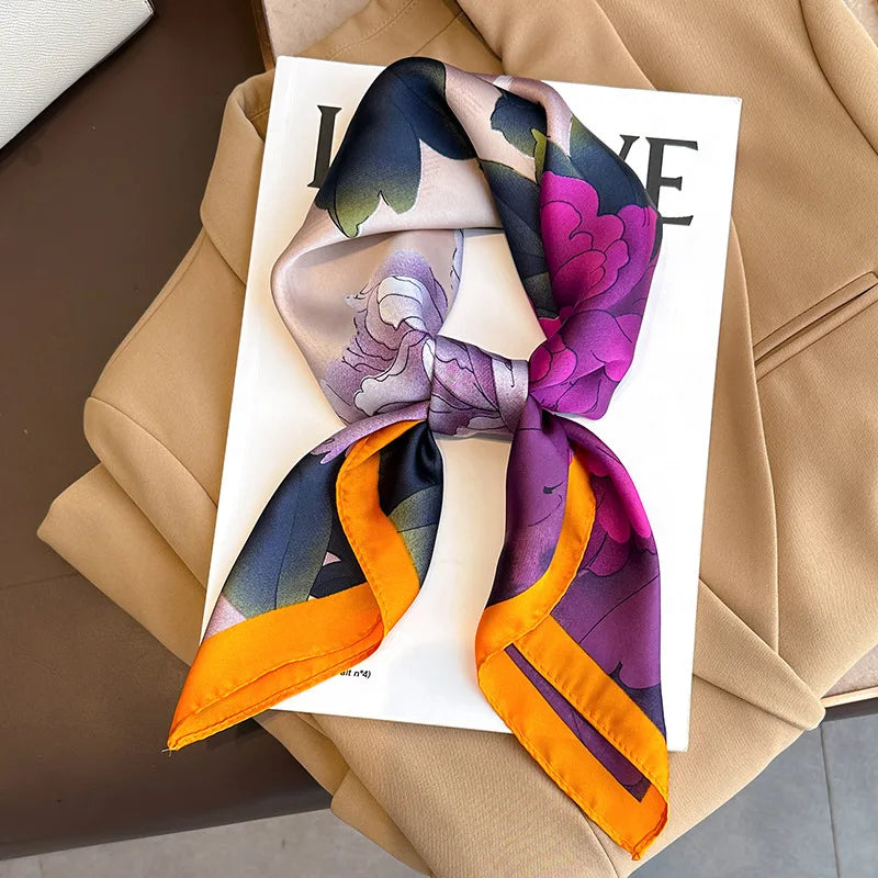 2025 New Fashion 70X70cmPrinted Women's Scarf Pashmina Silk Scarf Square Shawl Decorative Headband Neck Luxury Design Bandana - Color JNC185-01