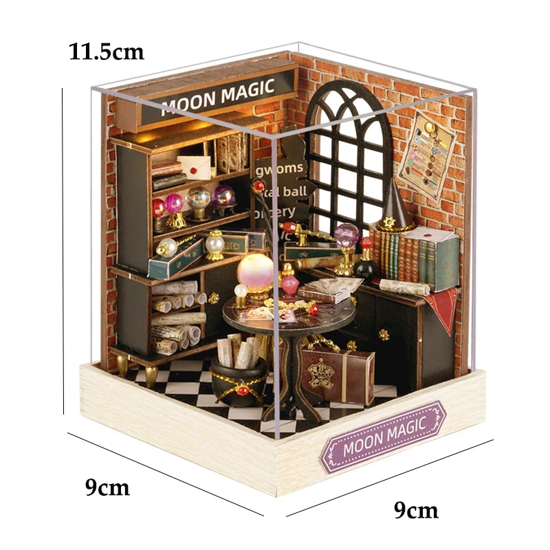 DIY Miniature Doll House 3D Puzzle Small House Assembly Building Model Kit Toys Home With Furniture Lighting Wooden Crafts Gifts - Color QT-085 with cover