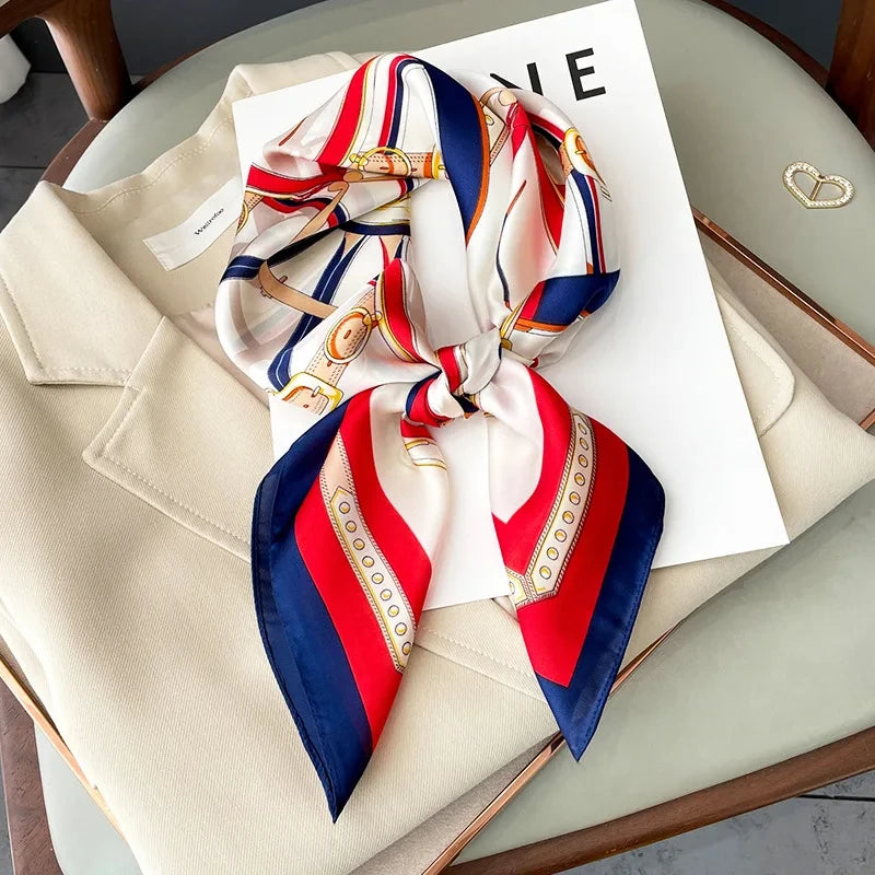 2025 New Fashion 70X70cmPrinted Women's Scarf Pashmina Silk Scarf Square Shawl Decorative Headband Neck Luxury Design Bandana - Color JNC421-01
